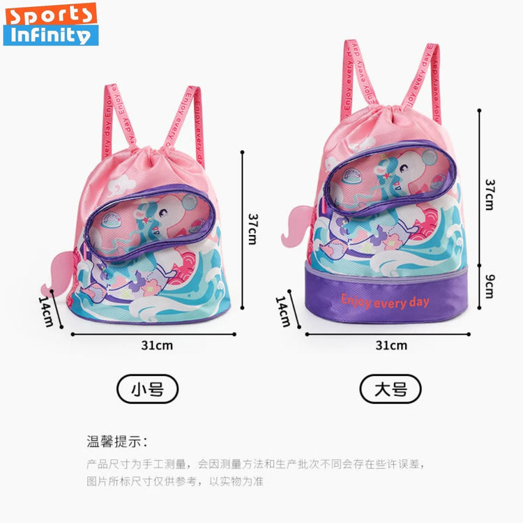 Borsa da nuoto per bambini con separazione asciutta e bagnata Borse da nuoto impermeabili Borsa sportiva per zaino da spiaggia simpatico cartone animato per bambini