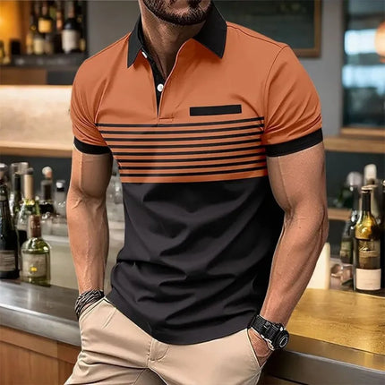 Men's European and American Summer Striped Print Polo Shirt, Comfortable and Breathable, Urban Outdoor Casual Top