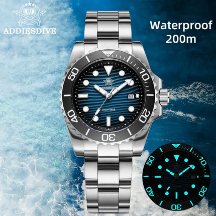 ADDIESDIVE New Watch 41mm Stainless Steel Diving Watches BWG9 Super Luminous 200m Waterproof Classic Quartz Wristwatch For Men