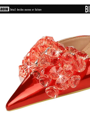 BIGTREE Scarpe con fiocco in strass Décolleté da donna Scarpe da banchetto di lusso Tacchi alti sexy Scarpe da festa con tacco a spillo da donna di grandi dimensioni 41 42 43