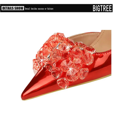 BIGTREE Scarpe con fiocco in strass Décolleté da donna Scarpe da banchetto di lusso Tacchi alti sexy Scarpe da festa con tacco a spillo da donna di grandi dimensioni 41 42 43