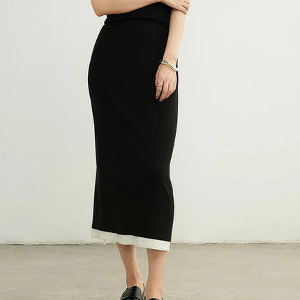 SuyaDream, Women Long Skirt, 32.4%Sheep Wool, Solid Woolen Knitted Skirts, 2024 Autumn Winter Warm Under Dress, Grey, Khaki PlatiNum