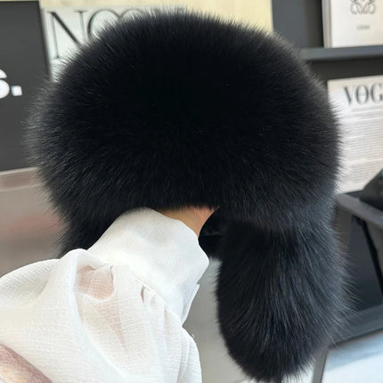 2026 100% Real Fox Fur Hats Women's Russian Ushanka Aviator Trapper Snow Skiing Hat Caps Earflap Winter Raccoon Fur Outerwear Ha