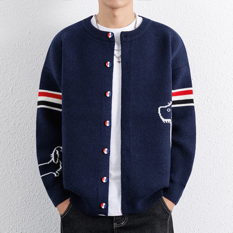 Designer Brand Long Sleeve Knitted Cardigan Men's New Trend Color Blocked Button Design Couple's Casual Warm Round Neck Coat