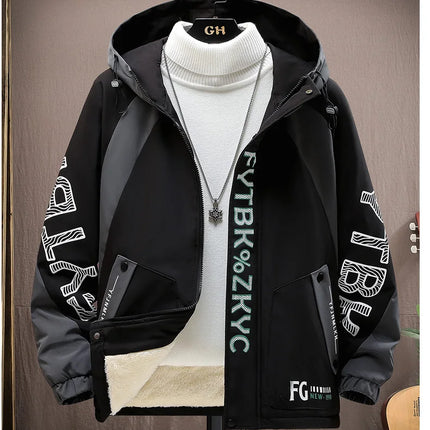 Winter Warm Hooded patchwork Jacket+Pant 2-piece Set Men Set Sports Suit Fleece Thickened Sportswear Casual Men Tracksuit