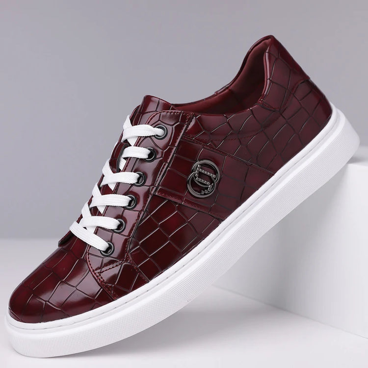 Popular crocodile pattern men's thick soled casual board shoes, trendy, breathable high-end, business plus size shoes (38-48)