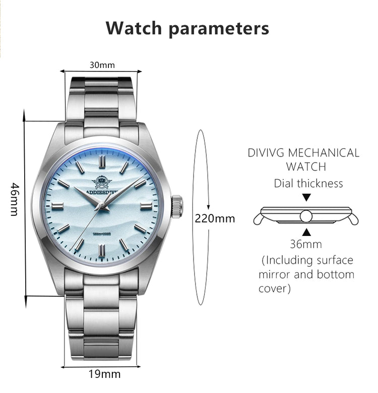 ADDIESDIVE 36mm Men Watch Without Logo AD2030 VH31 Quartz Watch 10Bar Waterproof 316L Stainless Steel Sand Dial Wristwatch New