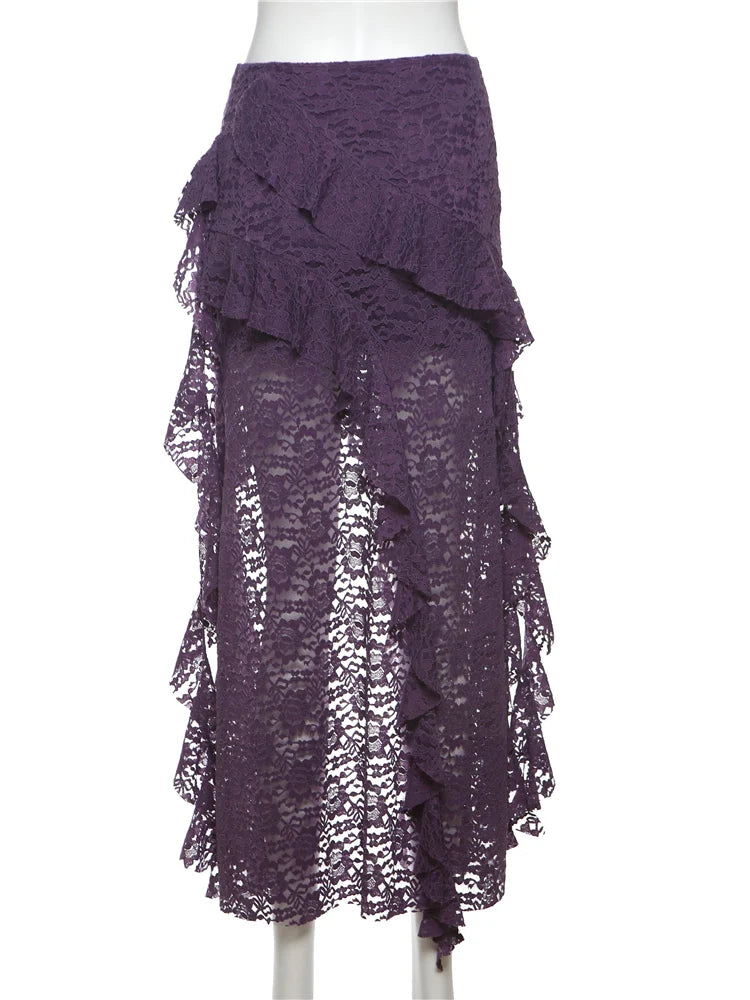 Nibber Nappe Gonne da donna Orlo irregolare Increspature multistrato Patchwork di pizzo Dolce tendenza estiva Pantaloni skinny versatili quotidiani