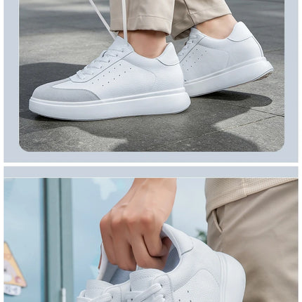 7CM Invisible Height Elevator Shoes for Men Breathable Comfort Leather Casual Sneakers Thick Platform Sole Lace Up Lift Sports