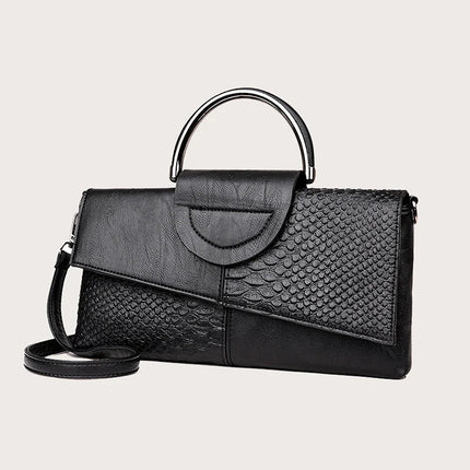 Female Shoulder Messenger Bags Casual Crossbody Bag Black PU Leather 2024Trend Women Stone Print Chain Envelope Clutch Purses PlatiNum