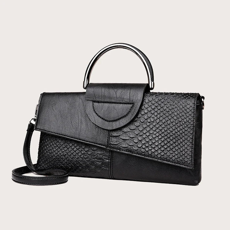 Female Shoulder Messenger Bags Casual Crossbody Bag Black PU Leather 2024Trend Women Stone Print Chain Envelope Clutch Purses PlatiNum