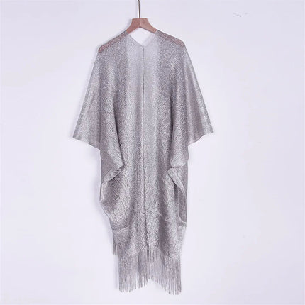 Abito copricostume da spiaggia lavorato a maglia trasparente con nappe sexy con frange Tunica in rete lucida per costumi da bagno da donna Abito da spiaggia leggero con copertura in rete platinumshop