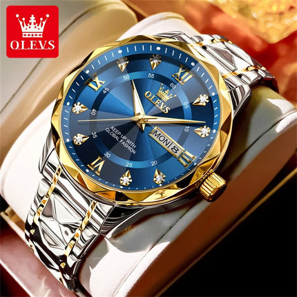 OLEVS Orologio da uomo al quarzo originale Orologio da uomo di lusso con calendario aziendale alla moda in acciaio inossidabile Orologio da specchio a forma impermeabile platinumshop