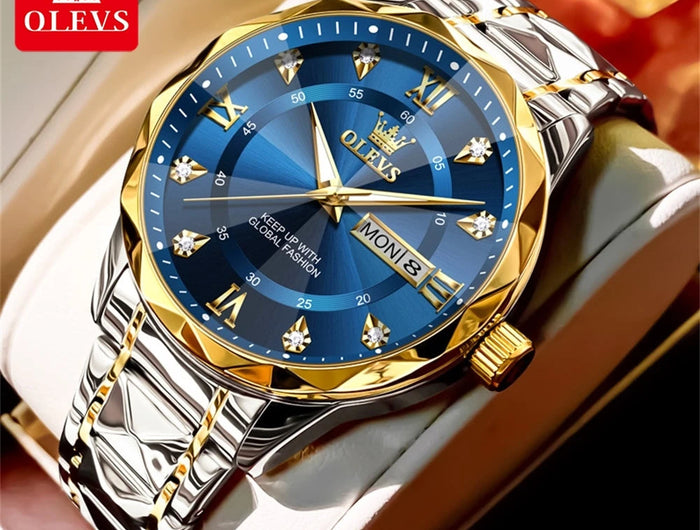 OLEVS Orologio da uomo al quarzo originale Orologio da uomo di lusso con calendario aziendale alla moda in acciaio inossidabile Orologio da specchio a forma impermeabile platinumshop