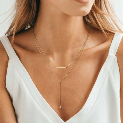 Lariat Gold Necklace for Women Teen Girls Mom, Dainty Long Necklace 14k Gold Plated STAINLESS STEEL Y-Shaped Pendant Necklaces PlatiNum