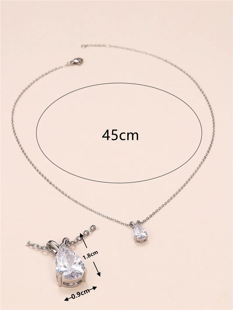Huitan Luxury Pear Cubic Zirconia Pendant Necklace for Bridal Wedding Engagement Party High-quality Silver Color Fashion Jewelry PlatiNum