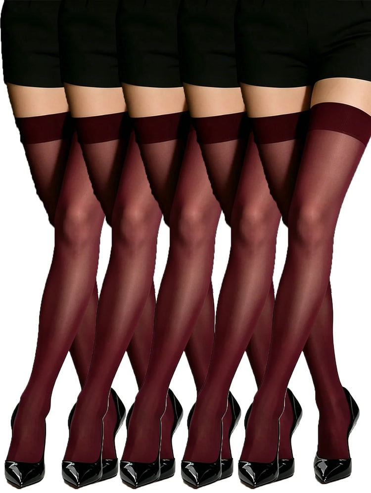 1/3/5 paia di calze da donna bordeaux trasparenti, calze altalaccio elasticizzate ed eleganti