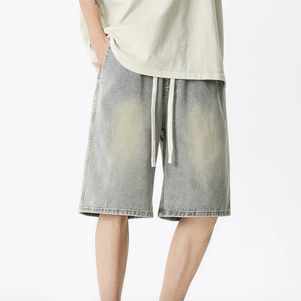Pantaloncini di jeans casual da uomo elastico in vita dritto comodo azzurro morbido pantaloni corti larghi Bermuda larghi jeans maschili
