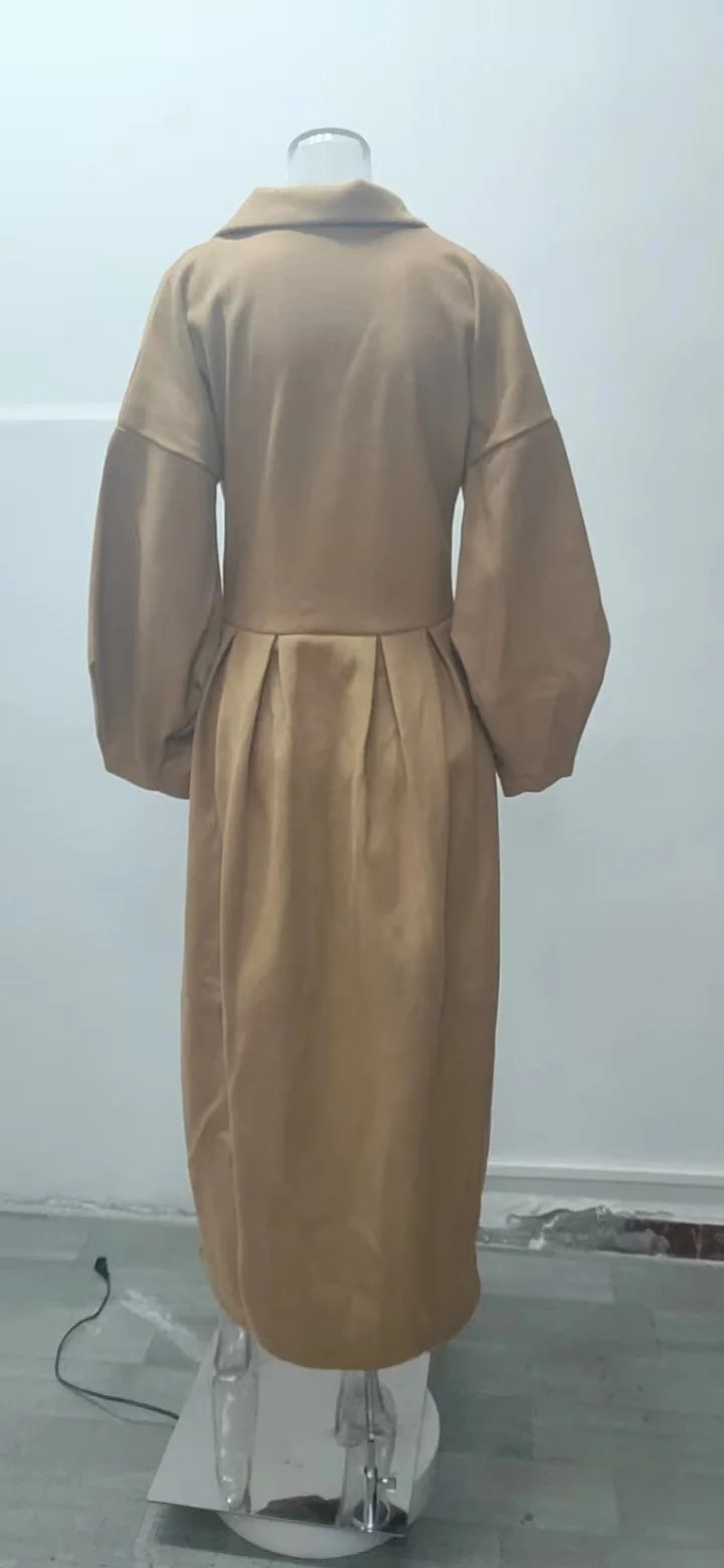 European American Retro Court Style Wool Coat, Long Length with Big Lapel & Lantern Sleeves, New Autumn Winter Outerwear