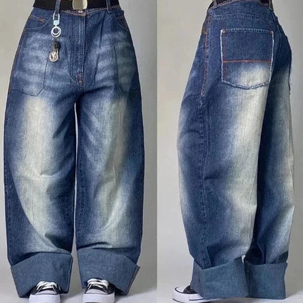 Street Vintage Jeans New Y2K Harajuku Wash Blue Multiple pockets Baggy Jeans Denim Pants Mens Womens High Waist Wide Trousers PlatiNum