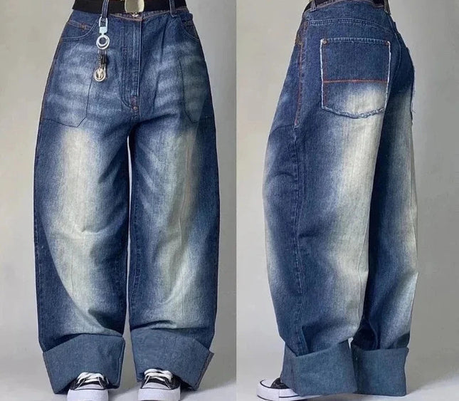 Street Vintage Jeans New Y2K Harajuku Wash Blue Multiple pockets Baggy Jeans Denim Pants Mens Womens High Waist Wide Trousers PlatiNum