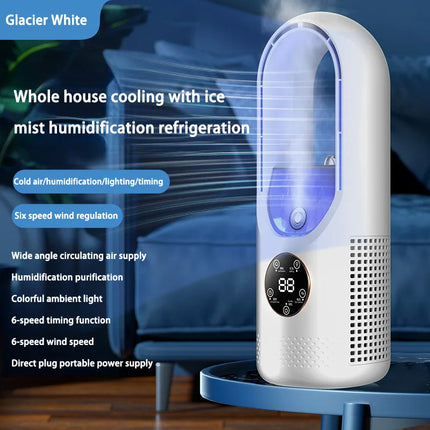 Ventilatore Elettrico Senza Pale Lenovo, Ventilatore USB per Raffreddamento, Mini Condizionatore a 6 Velocità, Ventilatore Portatile da Scrivania Senza Pale con Umidificatore
