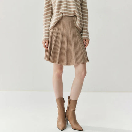 Luxury Women's 100% Cashmere Pleated Short Skirt Spring Autumn Winter Wear Lady's Preppy Style Pleated Skirt Cashmere Knitted C PlatiNum