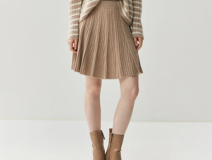 Luxury Women's 100% Cashmere Pleated Short Skirt Spring Autumn Winter Wear Lady's Preppy Style Pleated Skirt Cashmere Knitted C PlatiNum