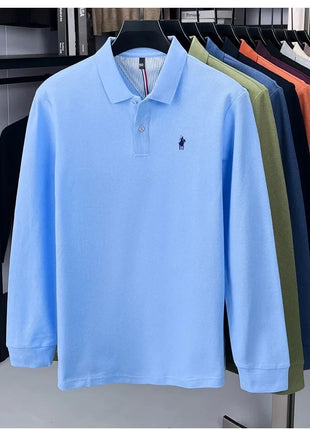 Polo à manches longues de marque haut de gamme 100 % coton, nouveau t-shirt décontracté à revers pour homme d'affaires, confort de luxe avec broderie Paul poney