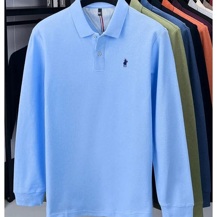 High-end branded long-sleeved polo shirt, 100% cotton, new business men's leisure lapel t-shirt, luxury comfort with Paul pony embroidery
