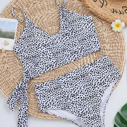 Costume da bagno bikini da donna verde a pois a vita alta brasiliano push-up con lacci e bendaggio, nuovo modello 2026, per la spiaggia PlatiNum