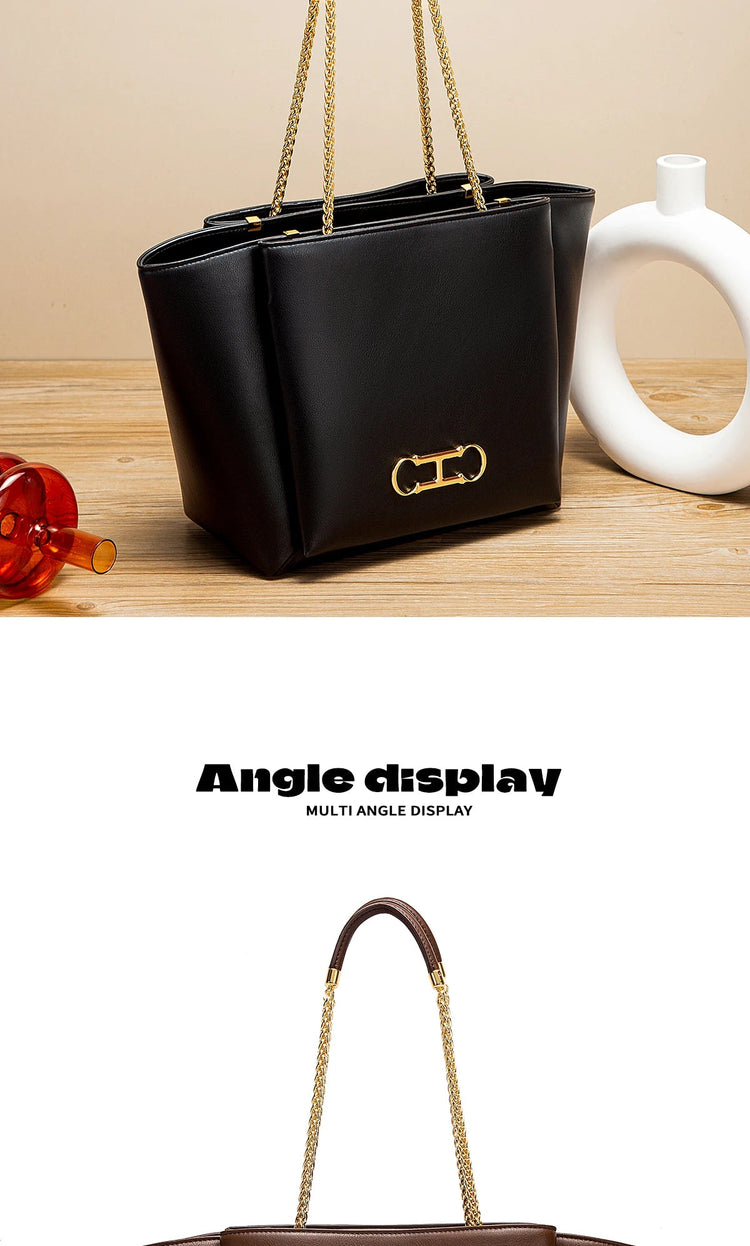 CHCH Women's Tote Bag 2026 Spring New Brown Magnetic Buckle Storage Bag Large Capacity Commuter Chain Bag PlatiNum
