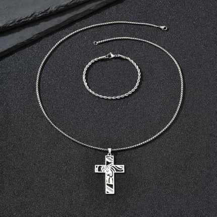 Vnox Set di 2 Pezzi Collana con Ciondolo e Bracciale da Uomo, Set di Gioielli in Acciaio Inossidabile Colore Nero Oro Argento, Regali di Gioielleria alla Moda platinumshop