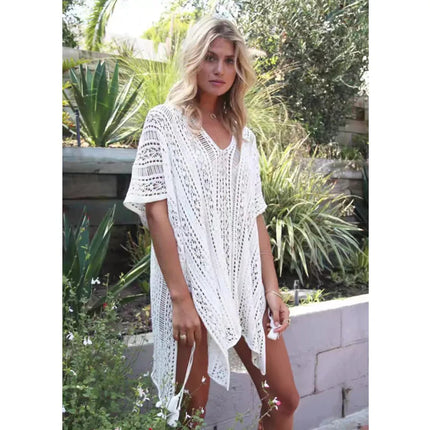 Abito scollato in maglia senza bikini, maniche lunghe girocollo trasparente abito copricostume all'uncinetto, costumi da bagno e abbigliamento da donna platinumshop