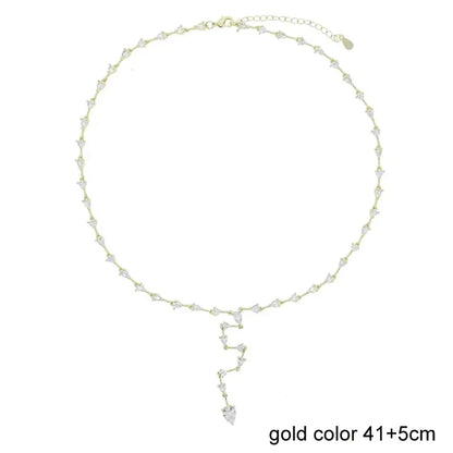 Nuovo speciale color oro Goccia d'acqua Bling Ovale CZ Collana girocollo Lariat Lunga barra a goccia a forma di Y Lunga nappa Gioielli da donna 2025