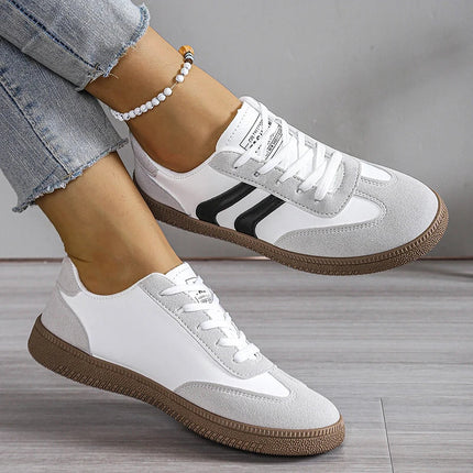 Spring Autumn Platform Sneakers Women Fashion Mixed Colors Lace-Up Sport Shoes Woman Comfortable Non Slip Flat Trainers Female PlatiNum