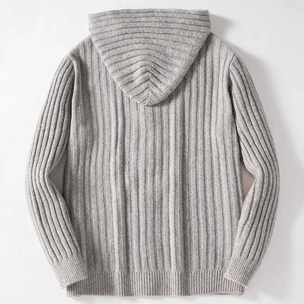 Men's Autumn/Winter Luxury Fashion Men's Knitted Sweater Sweater Pit Strip Long Sleeve Hooded Cardigan Top Coat