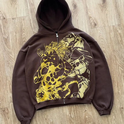 Jojo Bizarre Adventure Star Design Hoodies Women Men Zip Anime Hoodie Harajuku Streetwear Sweatshirt Y2k Men Clothing