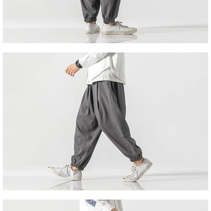 Pantaloni Harem in cotone e lino Pantaloni estivi larghi in tinta unita stile giapponese Pantaloni leggeri comodi e traspiranti casual da uomo