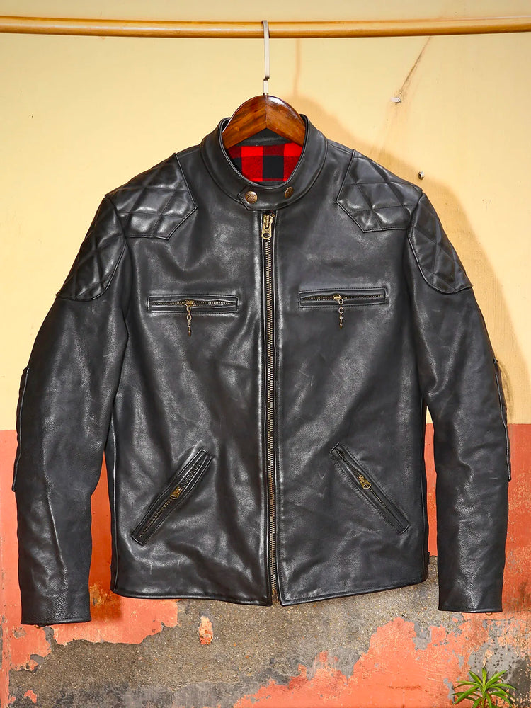 Genuine Leather Jacket Men Black Biker Coat Warm Windproof Snap Collar Zip Pockets Vintage Motorcycle Jacket Autumn Winter