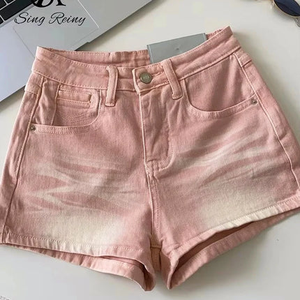 SINGREINY Women's Gradient Denim Shorts, High Quality, Aesthetic, Casual, Comfortable, American Retro Style, Basic, Beach