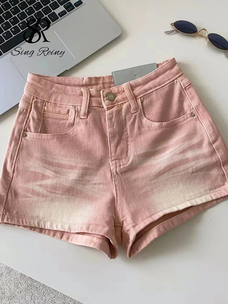 SINGREINY Pantaloncini in denim sfumato da donna, di alta qualità, estetici, casual, comodi, stile americano retrò, basici, da spiaggia