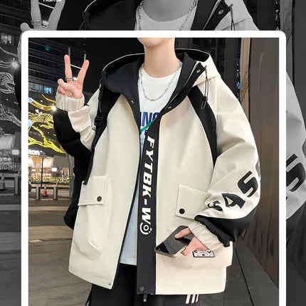 Fashion 2026 Spring Autumn Men's Casual Hooded Jackets Youth High Quality Streetwear Loose Coat Outdoor Windbreaker Top Clothing