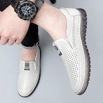 Scarpe estive in pelle traforata bianca scarpe Slip on da uomo in vera pelle scarpe Casual comode da uomo mocassini comodi da uomo