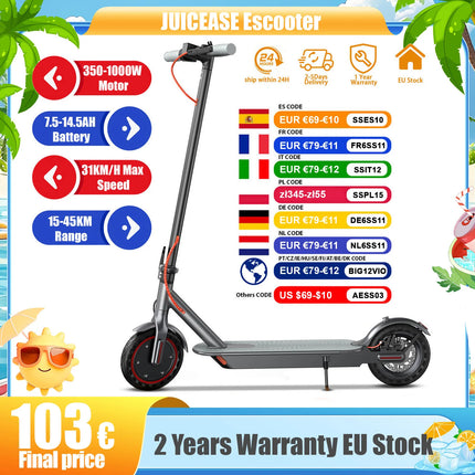 2026 Nuovo scooter elettrico JUICEASE 7.8-14.5AH 31/35KM/H 25-45KM Ultra lungo raggio Smart Aovopro APP Scooter elettrico 350/1000W