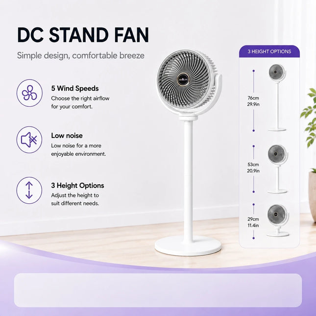 Ventilatore da Terra e da Tavolo 2-in-1 Moderno, 5 Velocità, Potente Flusso d'Aria, Ventilatore USB Portatile per Casa, Camera da Letto, Ufficio