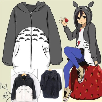 Anime Cartoon Cute Cosplay Kawaii Hooded Sweatshirt With Ears Harajuku Coral Fleece Sweatshirt Couple Sports Warm Hoodie