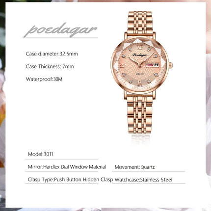 Orologio da donna POEDAGAR di alta qualità, in acciaio inossidabile, raffinato orologio da polso a bracciale, impermeabile, luminoso, elegante, orologio da donna, Reloj platinumshop