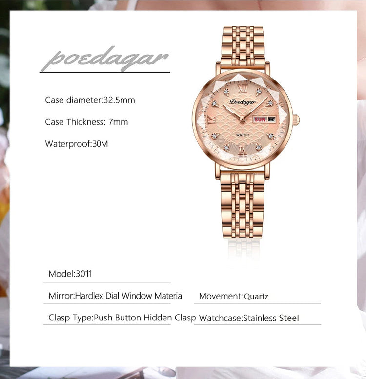 Orologio da donna POEDAGAR di alta qualità, in acciaio inossidabile, raffinato orologio da polso a bracciale, impermeabile, luminoso, elegante, orologio da donna, Reloj platinumshop
