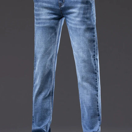 Autumn Men's Business Straight Fit Jeans Vintage Blue Smoke Gray Stretch Trousers Soft Comfortable Fabric Denim Pants Male PlatiNum